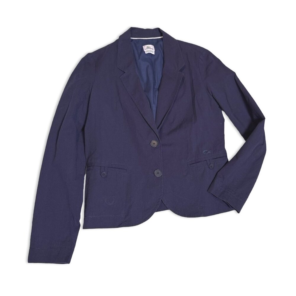 Lacoste Navy Blue Textured Button Up Monochromatic Cotton Blazer - Size Medium